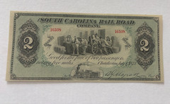 1873 $2 Fare South Carolina Railroad Co. Obsolete Note – Choice Uncirculated! PQ