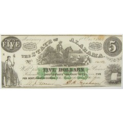 1864 $5 Montgomery The State of Alabama Obsolete Note Currency