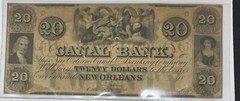 1800s Canal Bank of New Orleans Twenty Dollar Banknote