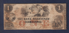 1854 Bank of Washtenaw $1 Dollar Obsolete Note Ann Arbor Michigan MI Woodchopper