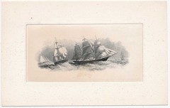 Vignette die proof on india paper die sunk on card, Clipper Ships, 1860s, ABNCo