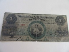 1860 State Bank Of New Brunswick $1.00 Obsolete Currency Note-Circulated + Folds