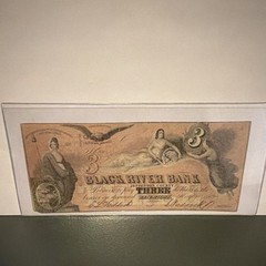 1862 $3 New York Watertown- Black River Bank- “Counterfeit” Obsolete Banknote