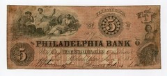 1857 $5 The Philadelphia Bank – Philadelphia, PENNSYLVANIA (CTFT.) Note