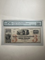 The Union Bank In New London Connecticut $3 1850’s Remainder About Uncirculated