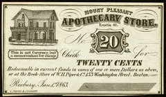 MA 20c ROXBURY Massachusetts Mount Pleasant Apothecary Store Jan. 1st 1863 scrip