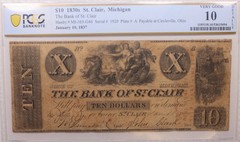 1830 $10, St Clair, MI, Obsolete Currency, MI-365-G46, PCGS VG-10, #GMI0118.
