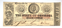 1863 $50 The State of Georgia Milledgeville Ga Obsolete Civil War Era Bank Note