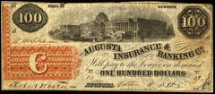 GA $100 The AUGUSTA Insurance & Banking Co Georgia Oct 10, 1855 Haxby GA-35 G54a