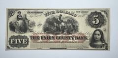 1859 $5 Union County Bank PLAINFIELD State Of New Jersey Obsolete Banknote
