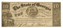 1865 Milledgeville THE STATE OF GEORGIA $10 Obsolete Currency–Cr.33 Scarce