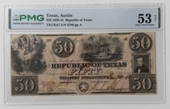 1839-41 Republic of Texas $50 Treasury Note – Austin Issue – PMG 53