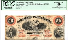 1860 $50 Merchants & Planters Bank Savannah, GA Obsolete PCGS XF-40