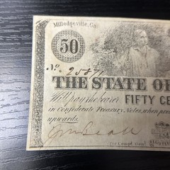 Mint 50-cent banknote issued by the State of Georgia on January 1, 1863
