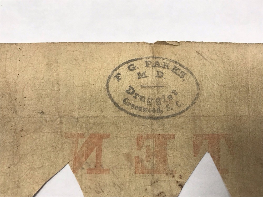 A&O-Greenwood,South Carolina F.G. Parks Druggist $10 Bank Of SC Advertising Note