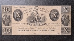 Obsolete Currency Ten Dollars New Orleans Canal Bank of America New York #98896