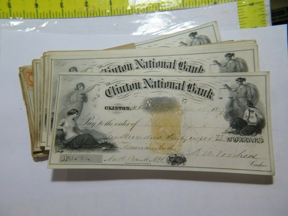 CLINTON NATIONAL BANK NJ 1867 POST CIVIL WAR OBSOLETE BANK CHECK (1) FROM HOARD