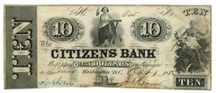 1852 Citizens Bank, Washington D.C. $10 Obsolete Note No.605 (L1876)