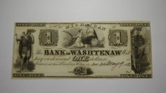 $1 1835 Ann Arbor Michigan MI Obsolete Currency Bank Note Bill Washtenaw Bank AU
