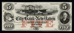 18xx $5 City Bank of New Haven, CT BEAUTIFUL GEM UNC Broken Bank Note!