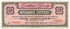 ND Sattler Scrip, Buffalo, New York $5 Obsolete Scrip (63480)