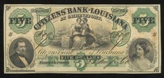 Citizens’ Bank of Louisiana Shreveport $5 August 23, 1860 Haxby-LA15G60a UNC