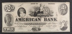 AU 1856 $2 Remainder The American Bank, Dover Hill, Indiana Nice Vignettes