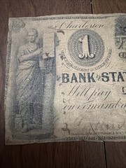 Pre-Civil War Bank of South Carolina $1 Note Series 65 5/3/1854 Priced To Sell
