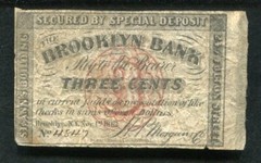 1862 3 CENTS THE BROOKLYN BANK H.P. MORGAN & CO. NEW YORK OBSOLETE SCRIP NOTE