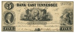 1854 Bank of East Tennessee Jonesboro TN $5 Obsolete Note (L6840)