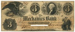 1852 Mechanics Bank Georgetown Washington D.C. $3 Obsolete Note (63993)