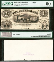 1840s-50s $1 Amenia Bank Leedsville NY PMG 60 Unc Unlisted Proof Rare