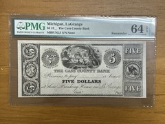 Cass County Bank $5 LaGrange Michigan Obsolete PMG 64 EPQ Unc