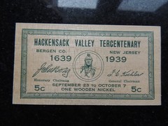 1639-1939 VINTAGE WOODEN NICKEL HACKENSACK VALLEY TERCENTENARY NEW JERSEY