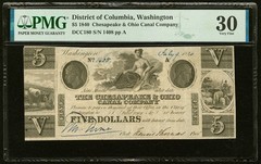 Washington, DC- Chesapeake & Ohio Canal Company $5 July 9, 1840 PMG Very Fine 30
