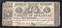 1862 $10 TEN DOLLARS ARKANSAS TREASURY WARRANT OBSOLETE CURRENCY NOTE