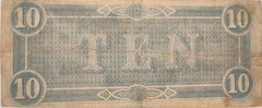 1864 $10 Confederate States of America Note Richmond Civil War Currency – T-68