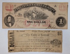Two 1862 Virginia Civil War $1 Notes – Commonwealth of Va. & Botetourt Co.