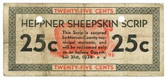 1934 Heppner Sheepskin Scrip, Heppner, Oregon 25c Obsolete Scrip (63493)