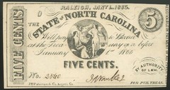 Obsolete Currency North Carolina, Raleigh 1863 5 Cents Civil War Era!