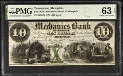 1855 $10 Mechanics Bank of Memphis, TN Obsolete – PMG 63 EPQ! Gorgeous! Scarce