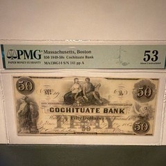 $50 1849-50s Cochituate Bank Boston Massachusetts Banknote PMG 53