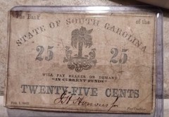 1863 25¢ Cent State of South Carolina NOTE Signed Feb. Civil War Era Confederacy