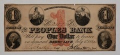 1862 $1 Derby Line Peoples Bank Obsolete Note Haxby Spurious Counterfeit CA1060