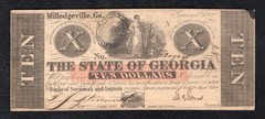 1862 $10 THE STATE OF GEORGIA MILLEDGEVILLE, GA OBSOLETE CURRENCY NOTE