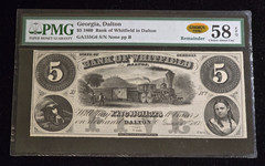 1860 $5 Bank of Whifield in Dalton , GA – PMG AU 58 EPQ Remainder