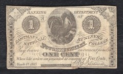 1863 1 ONE CENT EASTMANS NATIONAL BUSINESS COLLEGE POUGHKEEPSIE, NY OBSOLETE