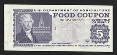 Food Stamp Coupon ONE $5.00 1994 B USDA Scrip TOKEN Serial # C63240905Y/C J