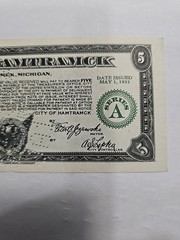 1933 Depression Script Banknote $5 City Of Hamtramck Great Condition