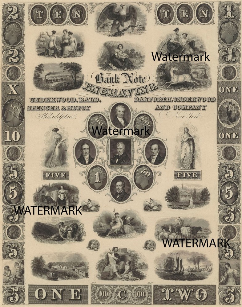 Obsolete Currency Vignette Sample – Underwood, Bald, Spencer & Hufty 24×30 inch